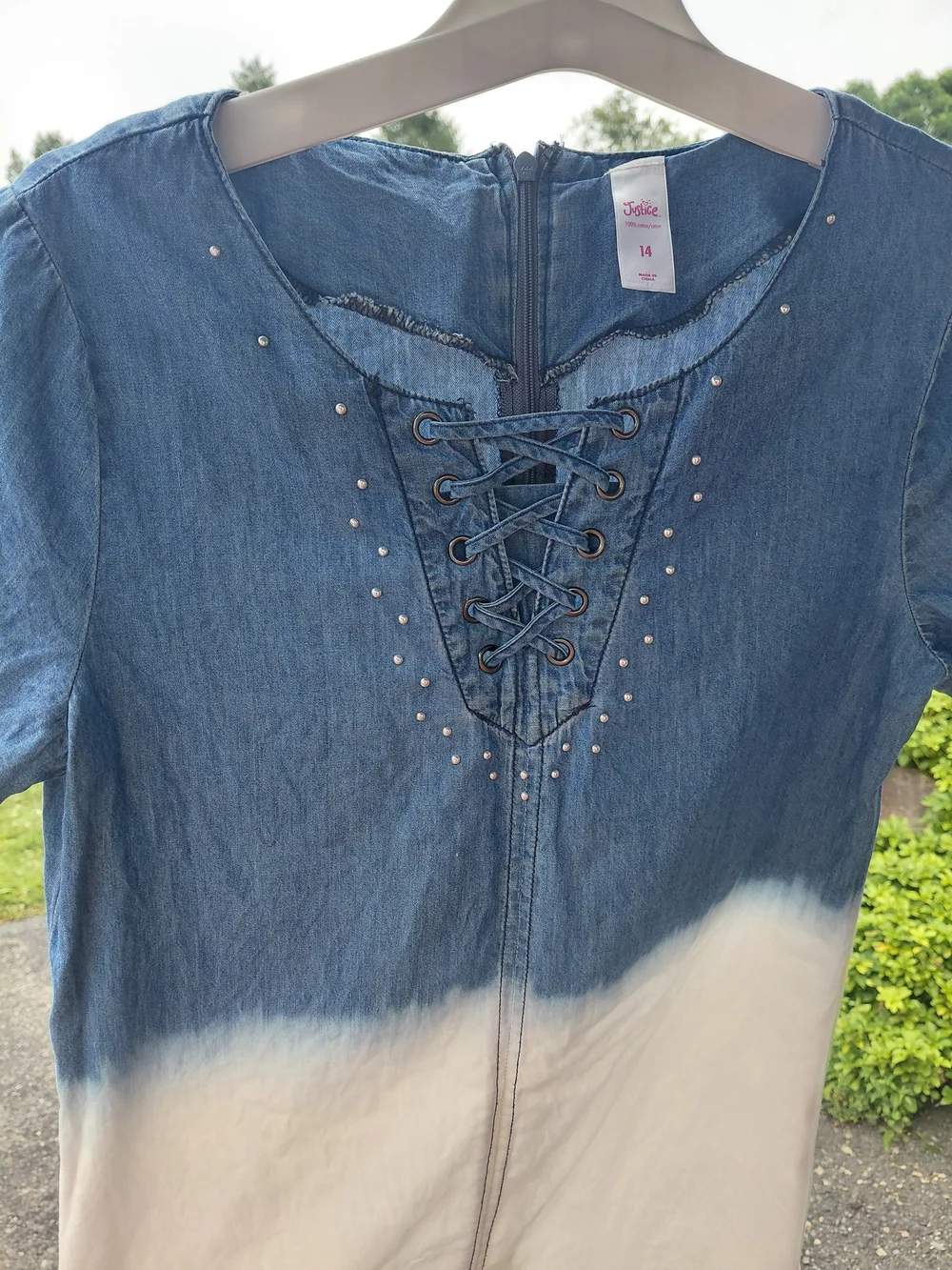 Justice Lace-Up Dip-Dye Dress in Navy and Cream